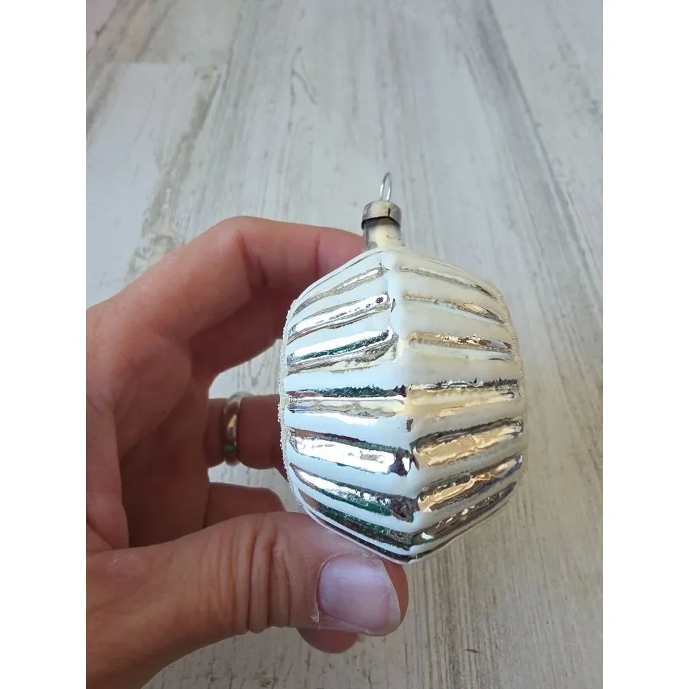 Vintage Czech flocked indent colorful white ornament Xmas‎ tree